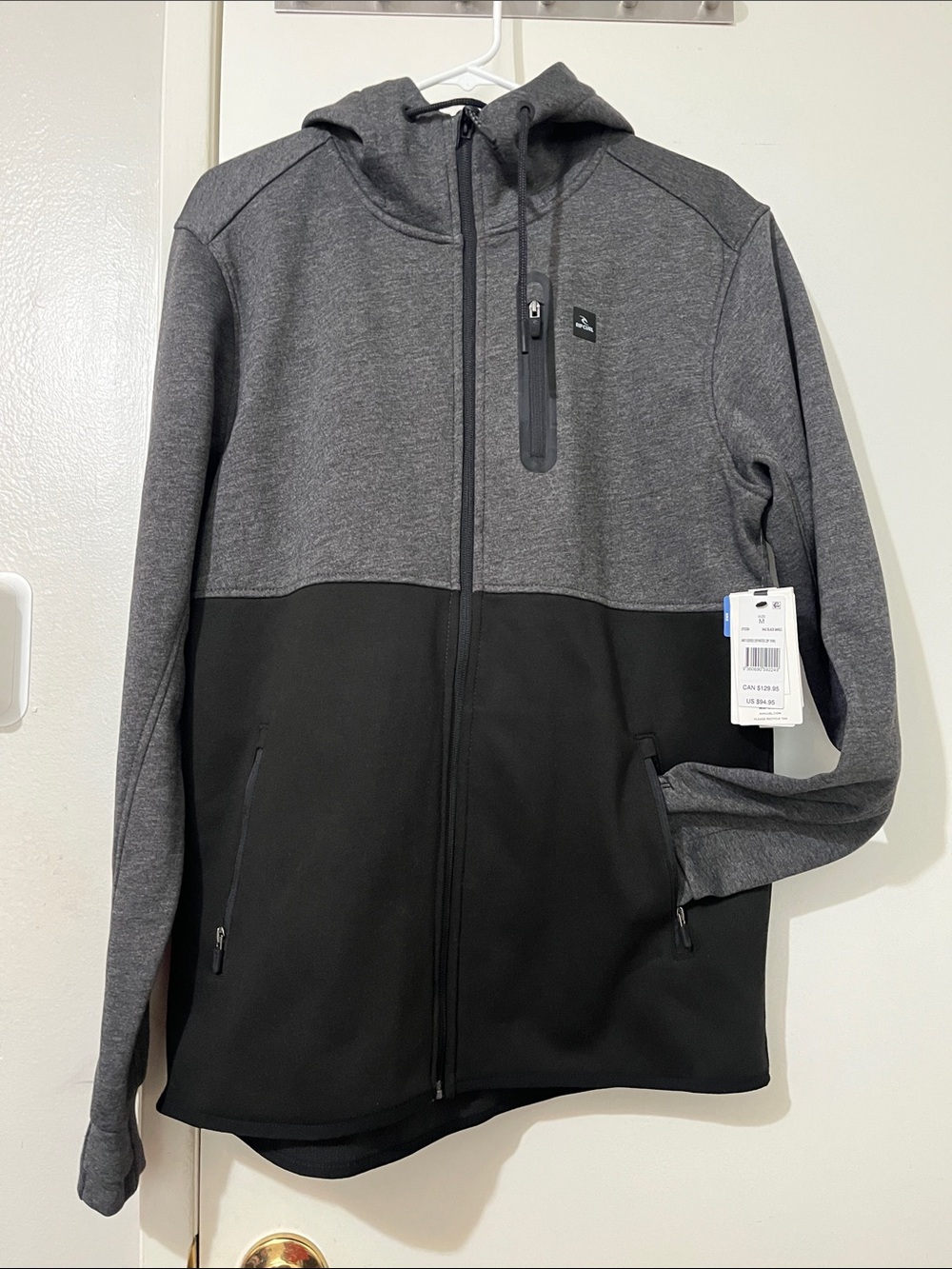 Rip Curl Two-Tone Hooded Performance Jacket - Charcoal Gray & Black